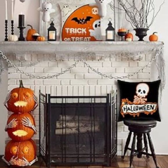 Throw Pillow Covers 18x18 Set Of 4 Halloween, Ghost, Cat, Witch Hat - Picture 6 of 6